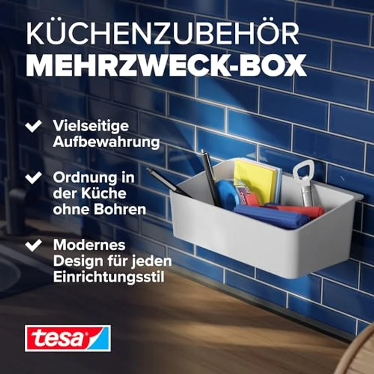 tesa Organizer – Küchenregal zur Aufbewahrung von Gewürzen, Wandmontage ohne Bohren - Weiß – Bild 2