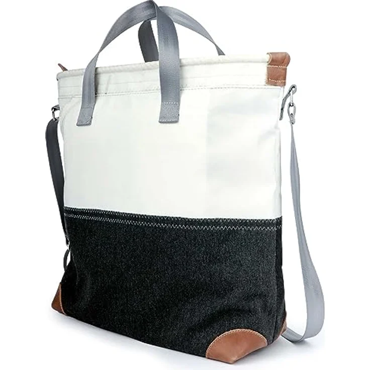 360Grad Ahoi Umhängetasche, Segeltuchtasche aus recyceltem Material, grau-weiß, 18 Liter Volumen, 38 x 35 x 14 cm, leichtes Design – Bild 2