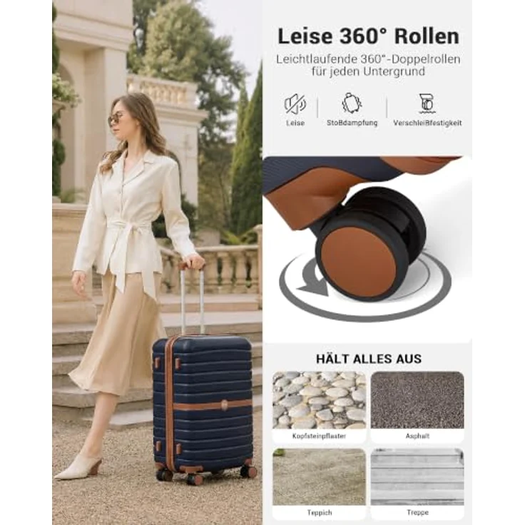 KONO Kofferset 3-teilig Hartschalenkoffer ABS+PC, leicht, dunkelgrün/braun, integriertes Zahlenschloss, 360° drehbare Doppelrollen, platzsparend stapelbar – Bild 4