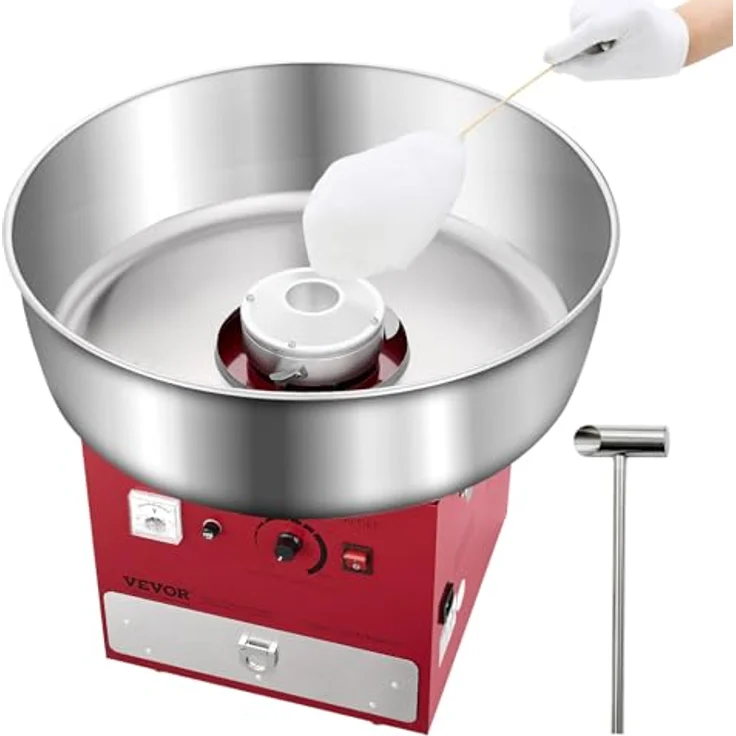 VEVOR elektrische Zuckerwattemaschine 1000 W, 52 cm Edelstahlschüssel, Zuckerschaufel, Schublade, rot, für Kindergeburtstage und Partys – Bild 1