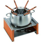 KUHN RIKON 32192 Fondue Fleischfondue Set Wood Holz mit Spritzschutz und Platz für 6 Gabeln - bestehend aus Fonduetopf, Rechaud, Gabeln