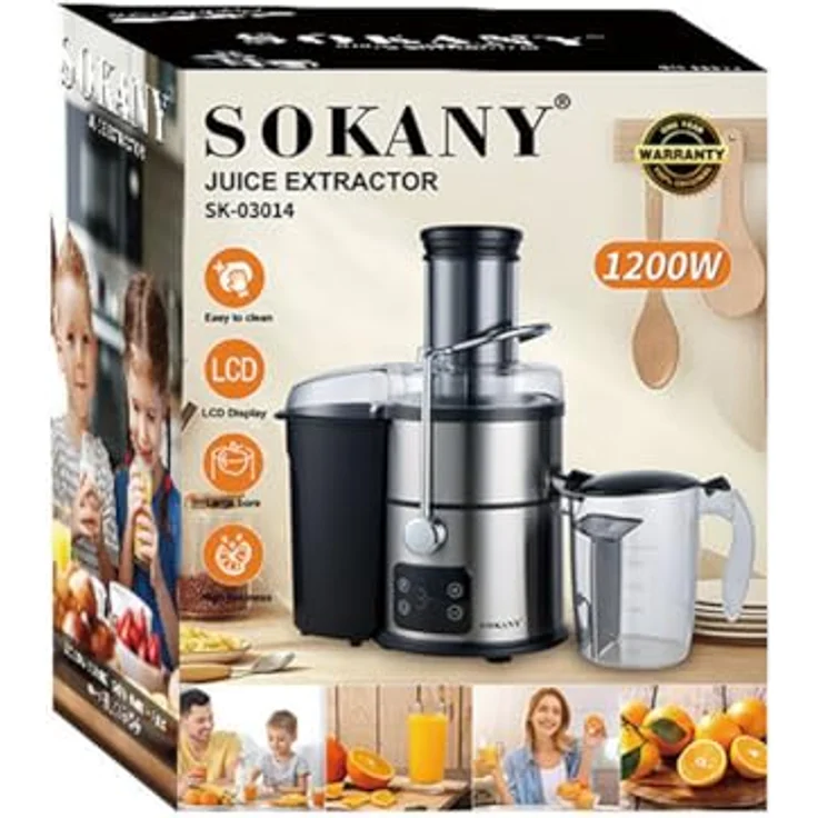 SOKANY SK-03014 Entsafter 1200W, 5 Stufen, 85mm Einfüllöffnung, Touchscreen, Edelstahl, 1000ml Saftbehälter – Bild 8