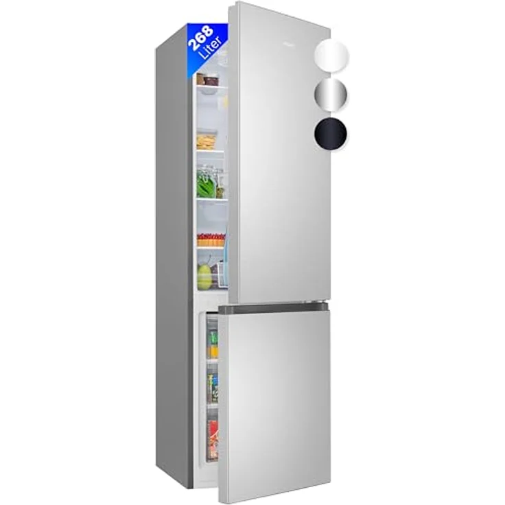 Bomann® Kühlschrank mit Gefrierfach 180cm hoch | Kühl Gefrierkombination 268L mit 4 Ablagen & 3 Schubladen | Türanschlag wechselbar | leise Kühlgefrierkombi mit 36db | Kühlschrank KG 7353 inox – Bild 1