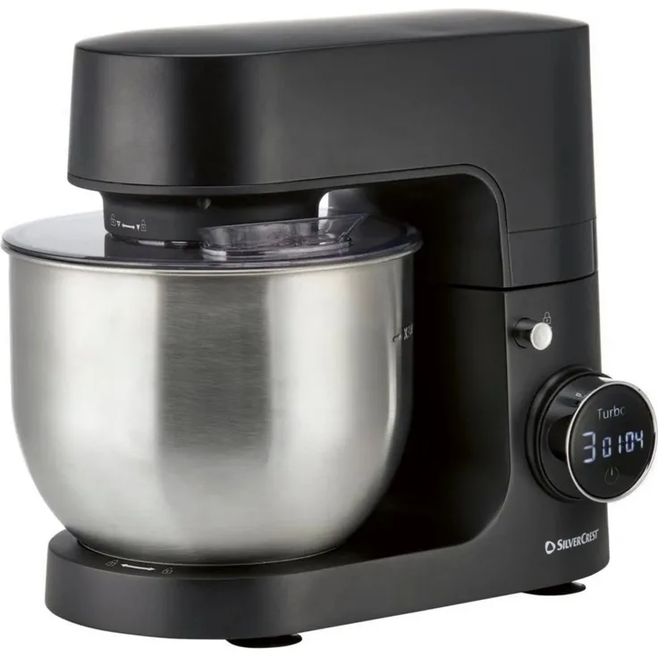 SilverCrest SKM 600 F1, Küchenmaschine 3 in 1 mit 600 W Motor, digitaler Geschwindigkeitseinstellung und 5 l Edelstahlrührschüssel, schwarz