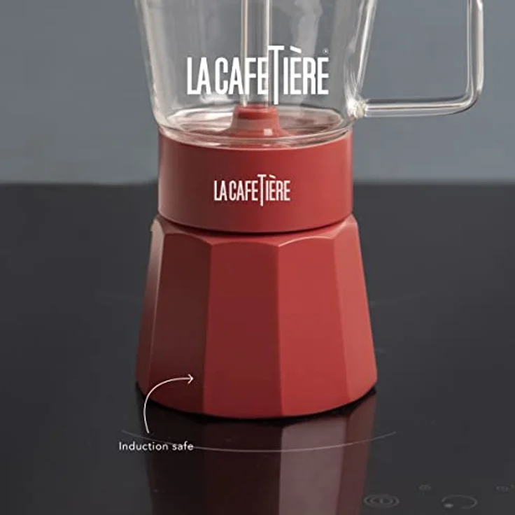 La Cafetière Verona Espressokocher aus Glas, rot, induktionsgeeignet, 6 Tassen, in Geschenkverpackung – Bild 3