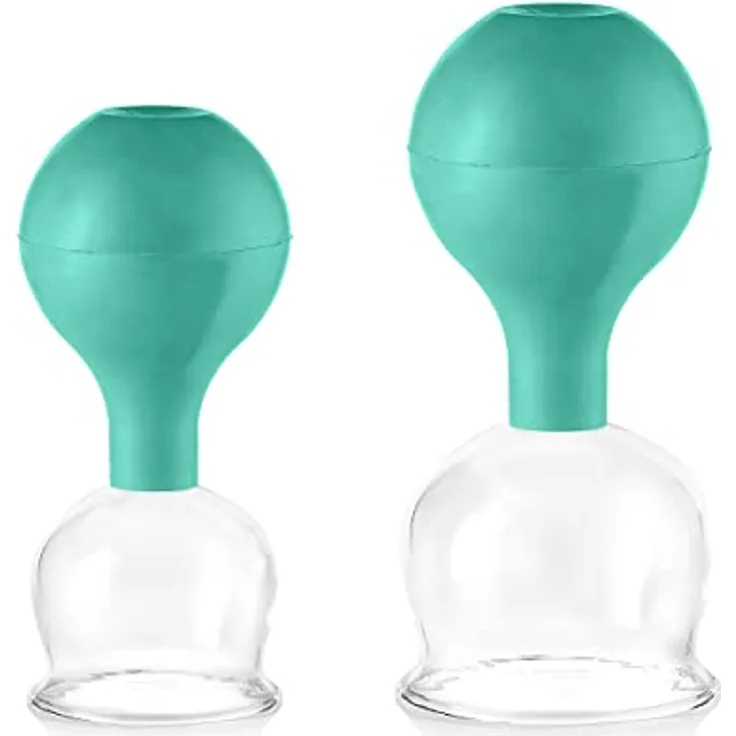 pulox Schröpfglas aus Echtglas 2er-Set inkl. Saugball 52 mm & 62 mm, Grün
