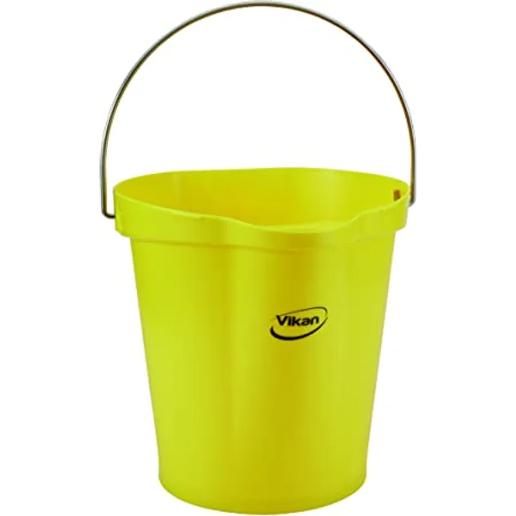 Vikan 56866 Durable Polypropylene Hygiene Bucket/Pail, Stainless Steel Handle, 12 Litre, Yellow