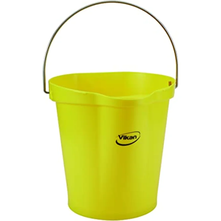 Vikan 56866 Durable Polypropylene Hygiene Bucket/Pail, Stainless Steel Handle, 12 Litre, Yellow – Bild 1