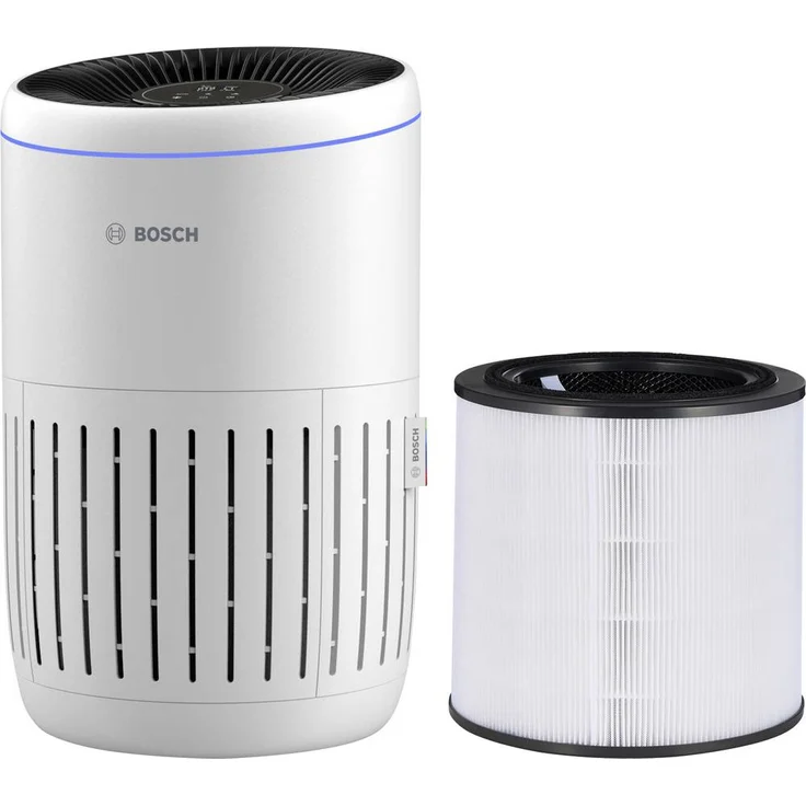 Bosch Home Comfort Air 2000i, Internetfähiger Luftreiniger für Räume bis 37,5 m², Weiß und Schwarz, HEPA-Filter, App-Steuerung