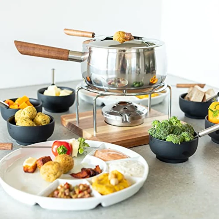 MÄSER 931895 Fondue Set für 6 Personen in modern-rustikalem Design, ideal für Fleischfondue, 10-teiliges Fondueset inklusive Fonduegabeln und Fonduebrenner, Edelstahl, 1.9 liters – Bild 3