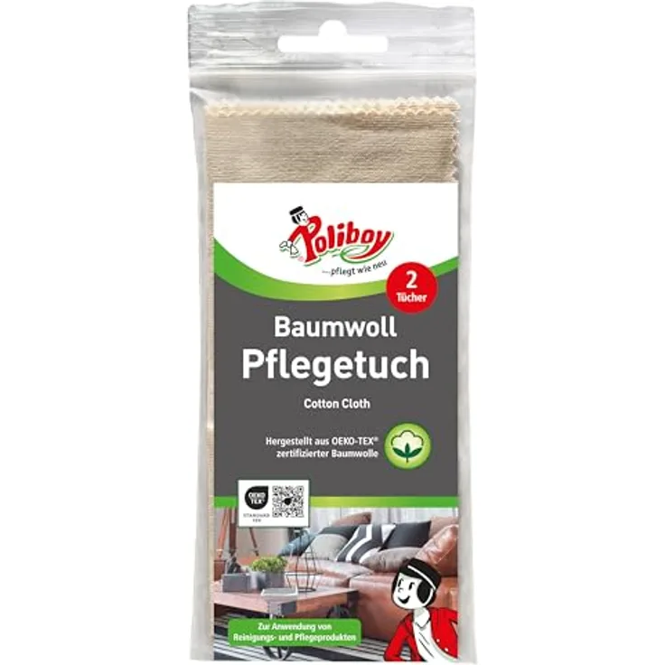 POLIBOY Baumwoll Pflegetuch, kratzarmes Möbelpoliertuch in Beige, 25 x 33 cm, 2 Stück, Made in Germany