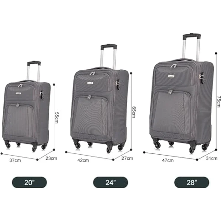 COFI 1453 Hochwertiges 3er Kofferset aus Stoff mit Erweiterbarer Kapazität und 360° Rädern Grau – Bild 2