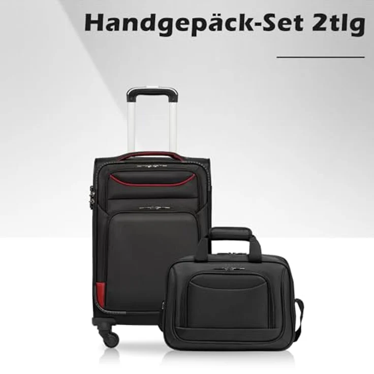 COOLIFE Handgepäck-Set 2tlg, Reisekoffer mit 4 Rollen, TSA-Schloss, Oxford Gewebe, Schwarz/Rot – Bild 2