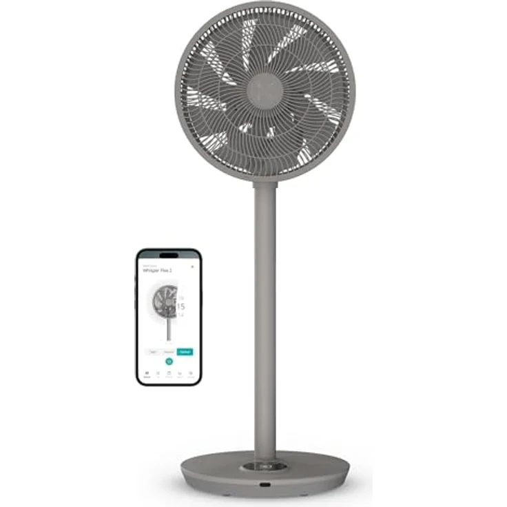 Duux Whisper Flex 2, Smart Ventilator mit 30 Geschwindigkeiten, flüsterleise 13 dB, Nachtmodus, Höhenverstellbar (54–92 cm), Steuerung per App & Fernbedienung, grau – Bild 1