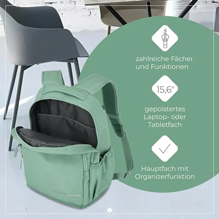 Travelite Kick Off Rucksack 45 cm mit Laptopfach, salbeigrün, 100% Polyester, 31 cm x 16 cm x 45 cm – Bild 5