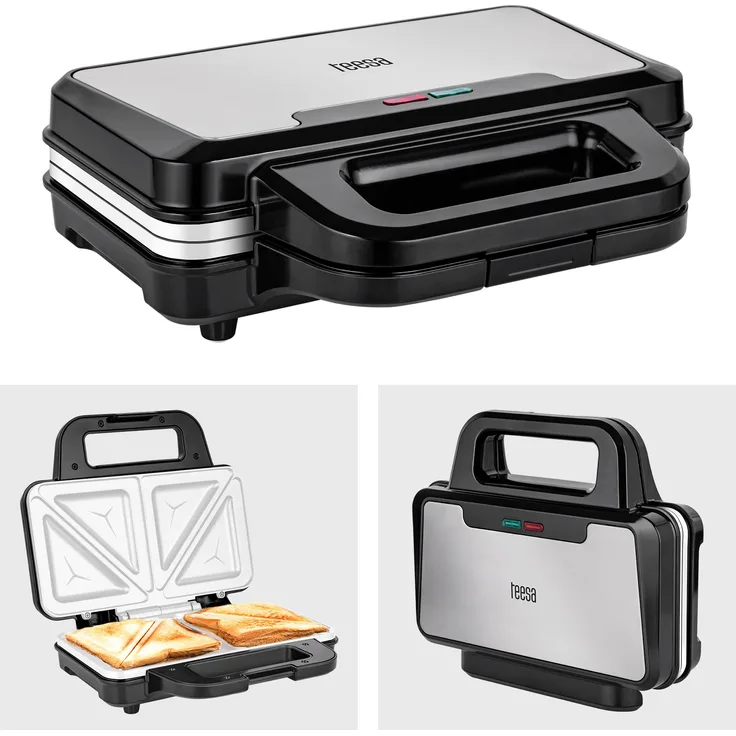 Teesa XXL Sandwich-Toaster 900 W mit Keramikbeschichtung, vertikaler Aufbewahrung und Überhitzungsschutz