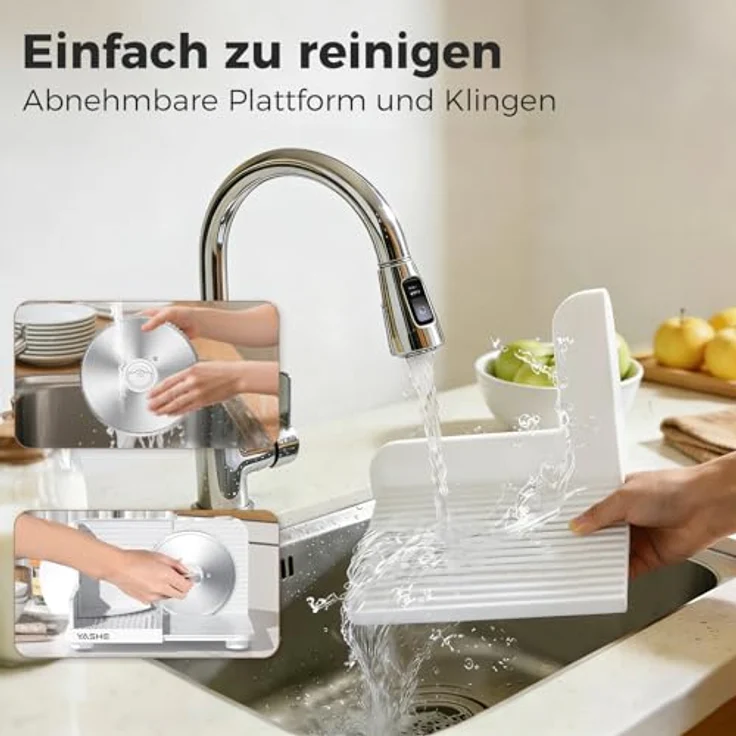 YASHE Faltbarer Elektrischer Allesschneider, 180W Brotschneidemaschine mit 17 cm Edelstahlklinge, einstellbare Dicke 0–15 mm, kompakt und weiß, ideal für Fleisch, Käse, Brot und Gemüse – Bild 5