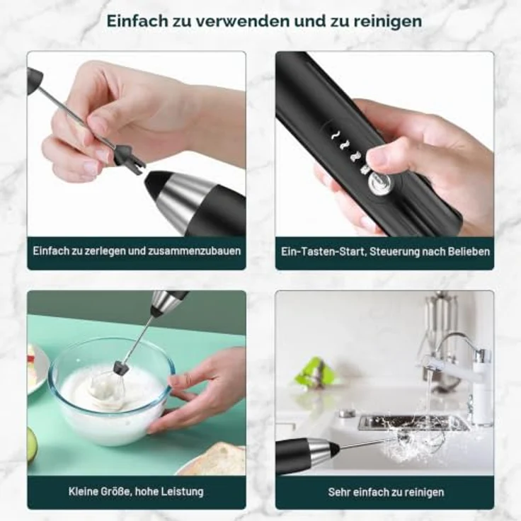 EBUYFIRE Elektrischer Milchaufschäumer, USB wiederaufladbar mit 3 einstellbaren Geschwindigkeiten, Edelstahl für Kaffee und Cappuccino (Silber-Schwarz) – Bild 5