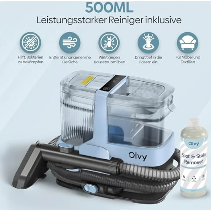 Olvy Teppichreiniger Waschsauger 17.000 PA, leistungsstarker Nasssauger für Sofa, Auto & Teppich, inkl. Zubehör & Reinigungsmittel – Bild 2