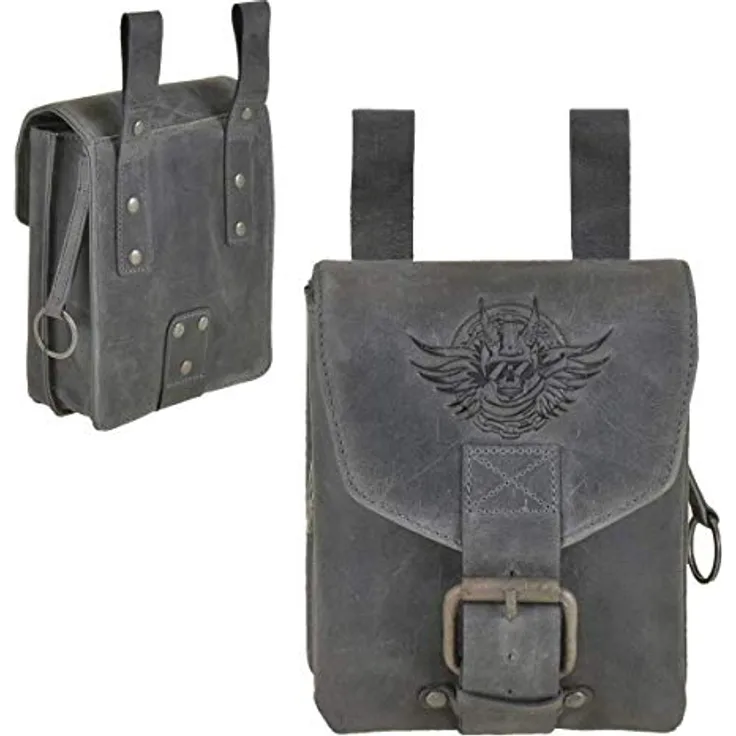 Greenburry Vintage Gürteltasche aus 100% Leder, 15 cm x 8 cm x 19 cm, grau