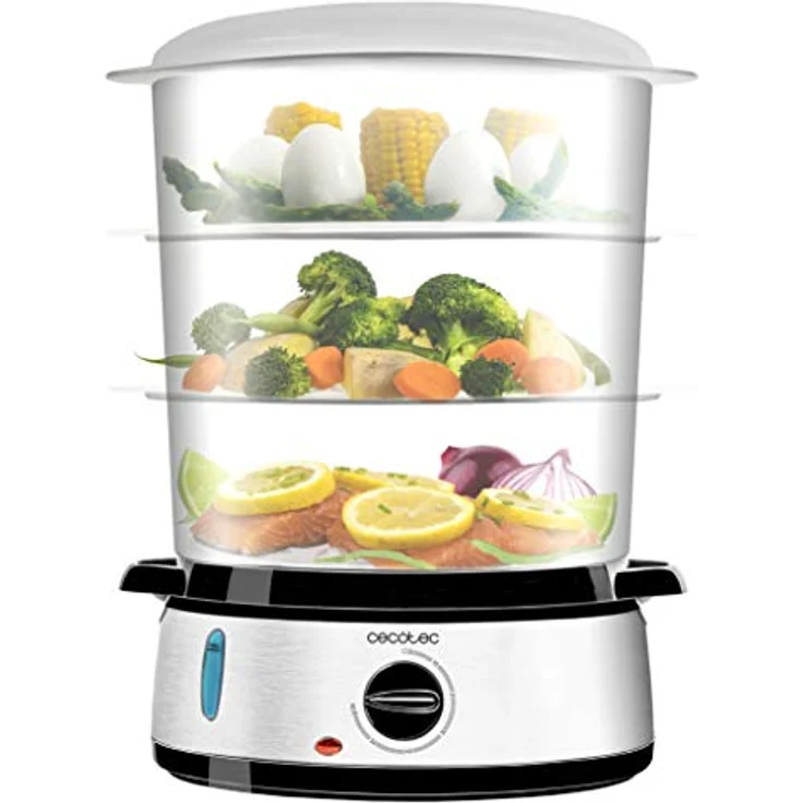 Cecotec Vapovita 3000 Elektrischer Dampfgarer INOX mit 800 Watt, 3 separate Behälter, Reisschüssel, Eierkochständer, Timer 60 Minuten, 2 seitliche Wassereingänge – Bild 2