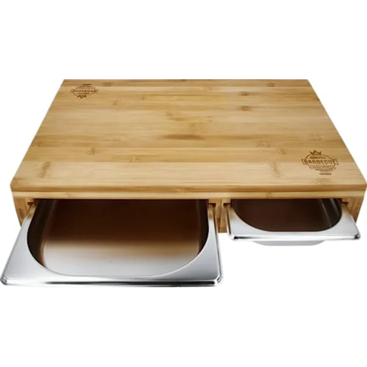 KS-Tools - Schneidebrett mit 3 Edelstahl-Auffangschalen - Holz, perfekt für Grillpartys und bequemes Schneiden – Bild 1