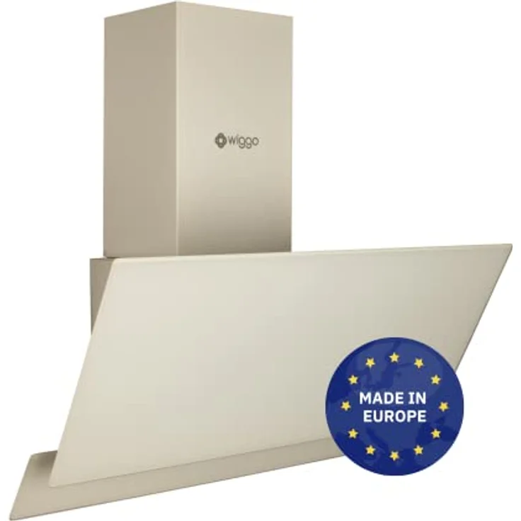 Wiggo Dunstabzugshaube 50cm kopffrei I Abluft Umluft Dunstabzug 300m³/h - LED Touch-Display 3 Stufen I Schräghaube inkl. Fettfilter & 2x Kohlefilter I Abzugshaube mit 2 teiliger Glasfront creme – Bild 1