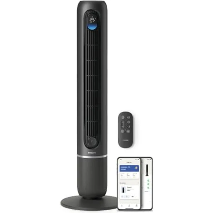 Philips 7000 Series CX7550/01, Smart Turmventilator mit Aromatherapie, Timer-Funktion, Fernbedienung, DC-Motor, Dunkelgrau/Metall (30 Watt)