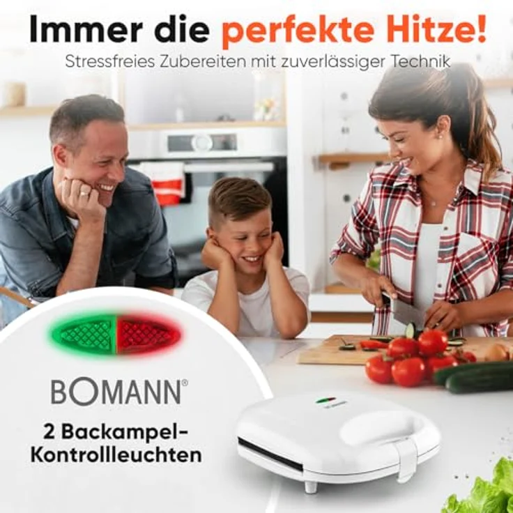 BOMANN ST 6073 CB, Sandwichmaker mit Backampel, antihaftbeschichteten Platten und wärmeisoliertem Griff, schwarz – Bild 5