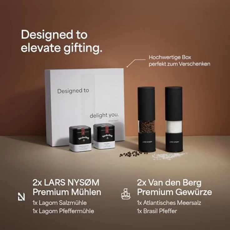 LARS NYSØM Lagom Salz-/Pfeffermühle Manuell, 2er Set mit einstellbarem Keramik-Mahlwerk, edel verpackt in Geschenkbox – Bild 2