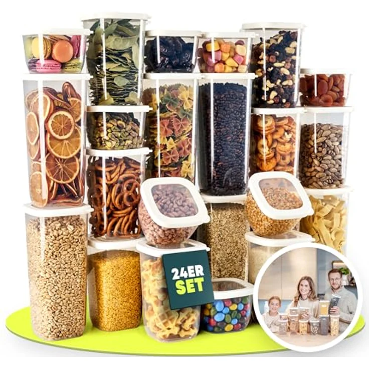 UANDU Vorratsdosen mit Deckel Luftdicht Set, BPA frei, 24 Mix/Weiß – Bild 1