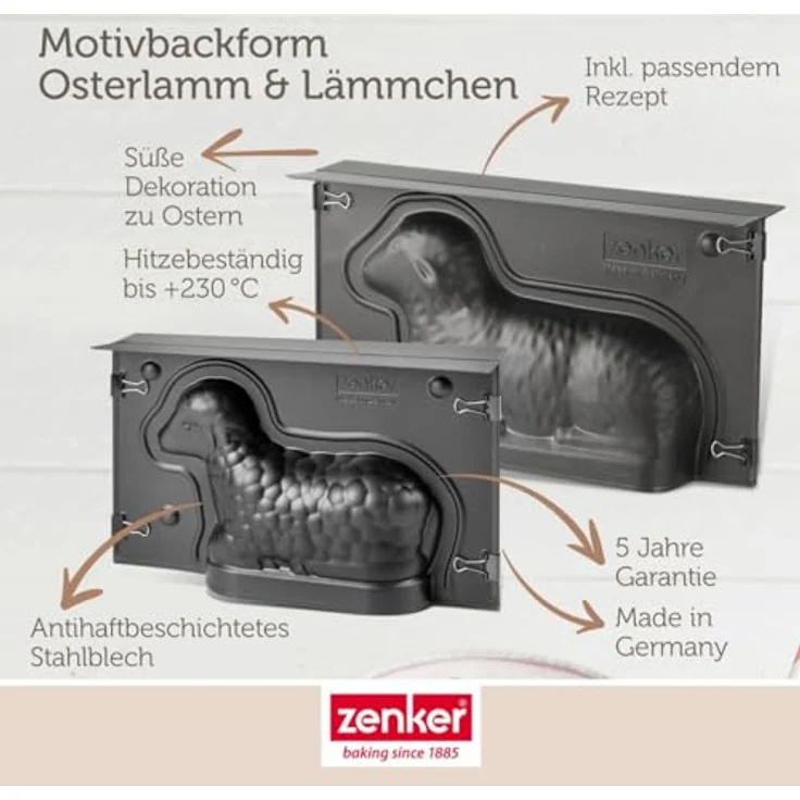 Zenker Osterbackformen-Set Special Season, 2er Set mit Lamm- und Mini-Lammform aus Stahlblech, Antihaftbeschichtung, schwarz, hitzebeständig bis +230 °C – Bild 3