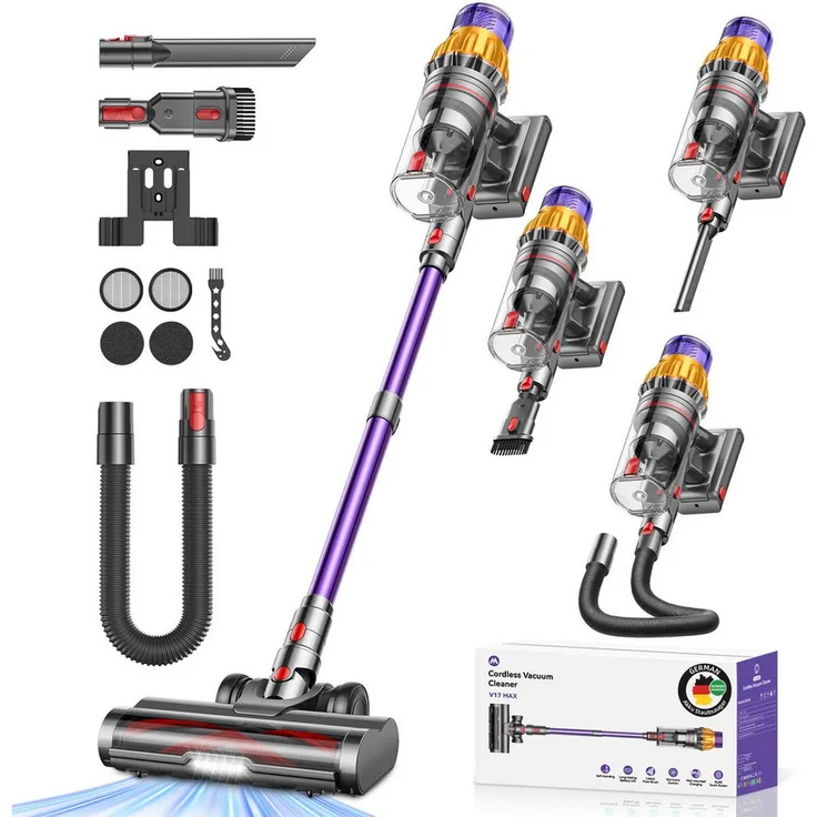 FOSMET SICBCGB Akku-Hand- und Stielstaubsauger, 80000Pa Saugleistung, 750W, 80Min Laufzeit, leise mit 50dB, 11-Stufen-Filter, OLED Display, ideal für Böden, Teppiche und Auto