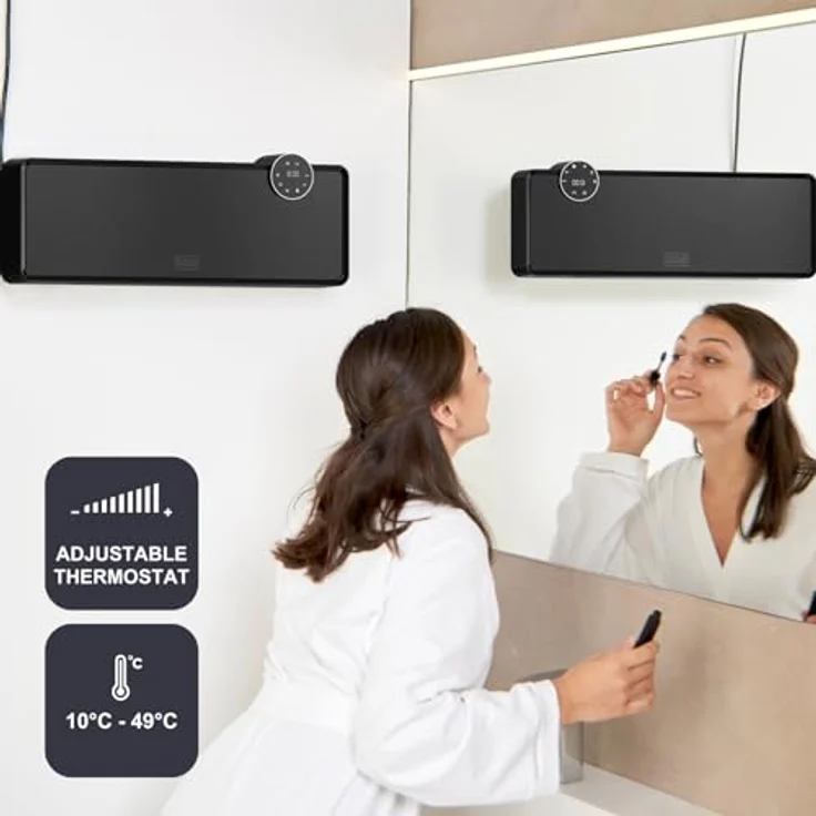Black+Decker BXWSH2001E, Keramikheizer 2000W mit einstellbarem Thermostat, 24h-Timer, Fernbedienung, LED-Display, PTC-Heizsystem, automatischer Oszillation, Wandhalterung, Schwarz – Bild 3