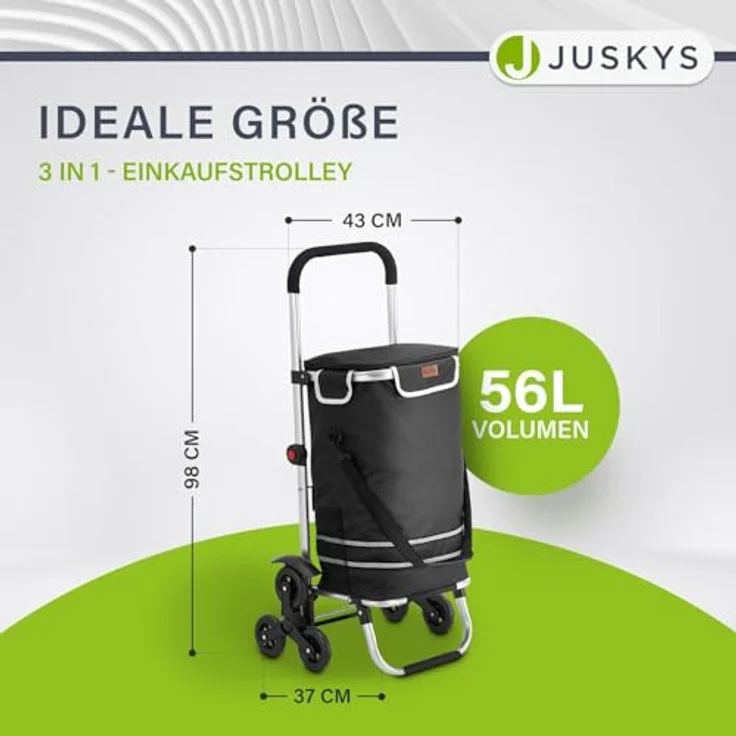 Juskys 3in1 Einkaufstrolley für Treppen - 56 L, modern & klappbar - Schwarz – Bild 2