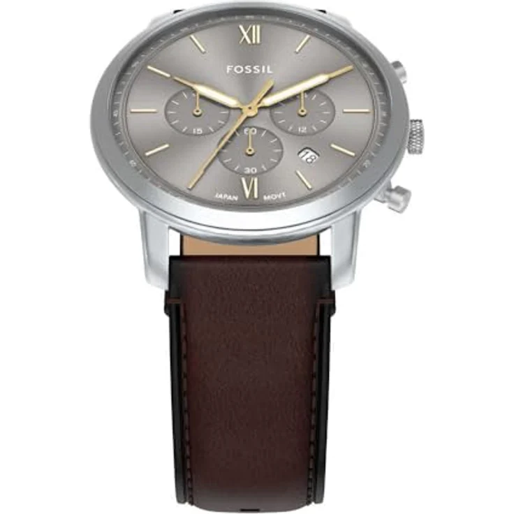 FOSSIL Herren Analog Quarz Uhr FS6129, 44mm Gehäuse, graues Zifferblatt, braunes Lederarmband, wasserdicht bis 50m – Bild 4