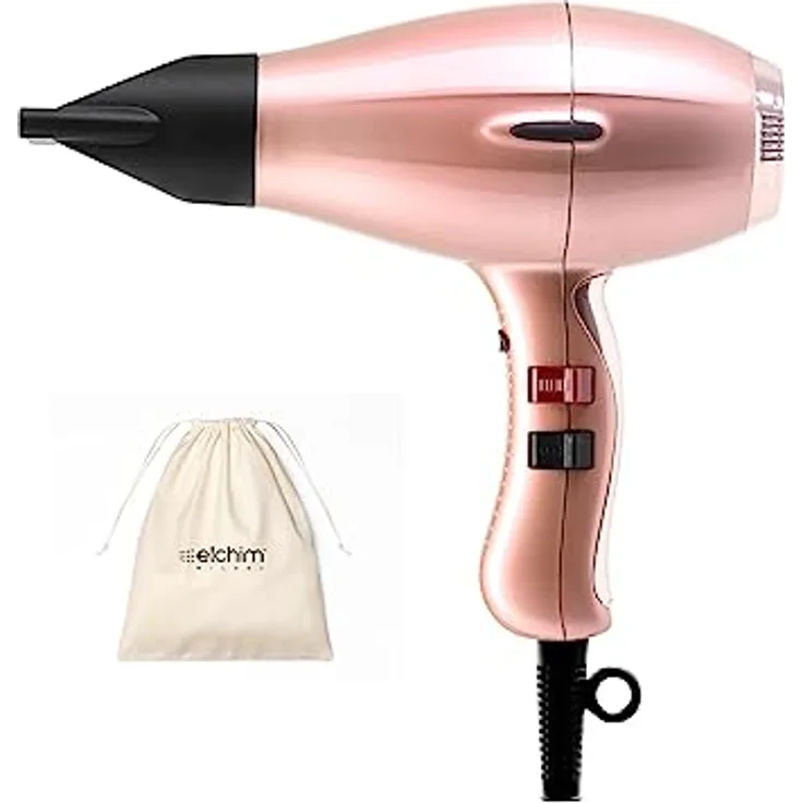elchim 3900 Healthy Ionic Venetian Rosegold Schuko-Steckdose mit Baumwollbeutel – professioneller Haartrockner, hergestellt in Italien, leicht und leise, geringe Trocknung 30%, 2400 W