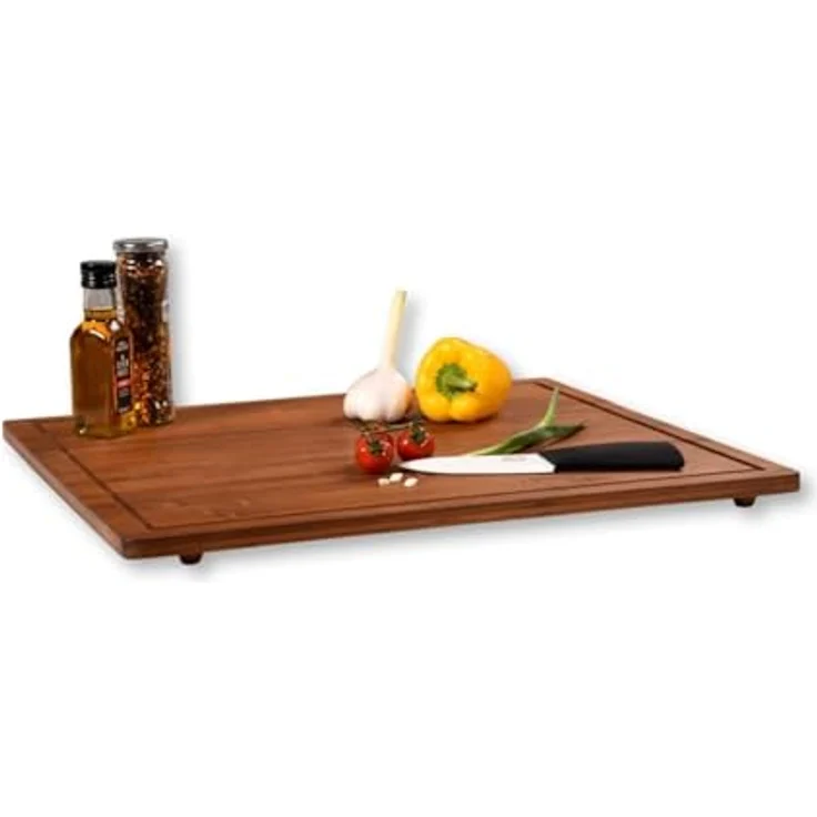 Kesper XXL Herdabdeckplatte 56 x 50 x 4 cm aus FSC Bambus, Dunkelbraun, mit Saftrille und erhöhten Leisten – Bild 2