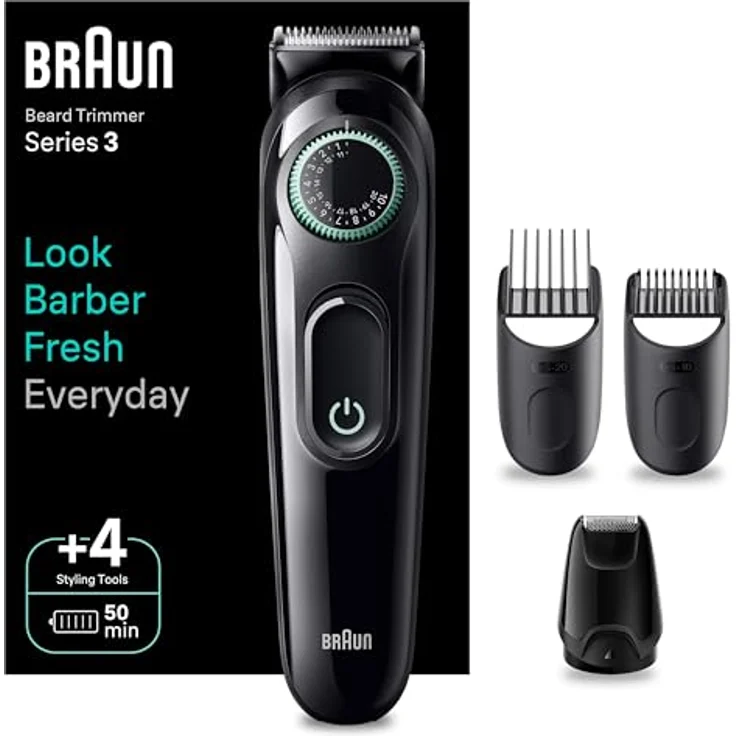 Braun Barttrimmer, Trimmer/Haarschneider Herren, Haarschneidemaschine mit ultrascharfer Klinge, 40 Längeneinstellungen, wiederaufladbar mit 50 Min. kabelloser Laufzeit, Geschenk Mann, BT3421 – Bild 1