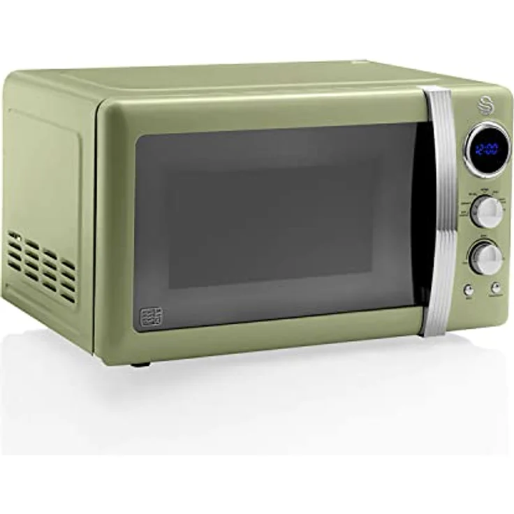 Swan Retro SM22030GNEU Digital Mikrowelle 20L, 5 Leistungsstufen, Auftaufunktion, 60 Minuten Timer, Tür mit Spiegeleffekt, 27cm Drehteller, Vintage Design, Grün, 800W – Bild 5