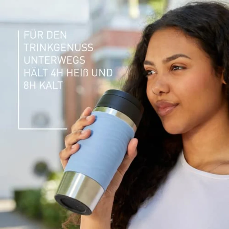 Emsa N20213 Travel Mug Wave Isolierbecher 0,36 Liter | neuer Komfort-Schraubverschluss | Edelstahl | 4h heiß und 8h kalt | 100% dicht | spülmaschinenfest | 360°-Trinköffnung | Pastellblau – Bild 5