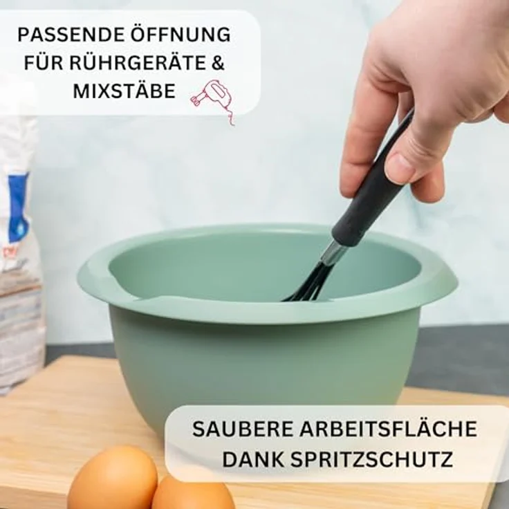 Westmark Rühr-/Backschüssel 3,5 l mit Ausgießer, Kunststoff, Mint-Grün, rutschfester Gummiring – Bild 2