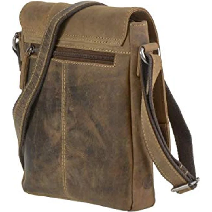Greenburry Vintage Umhängetasche 1650-25, braunes Rindleder, verstellbarer Schultergurt, Reißverschlussfächer – Bild 6
