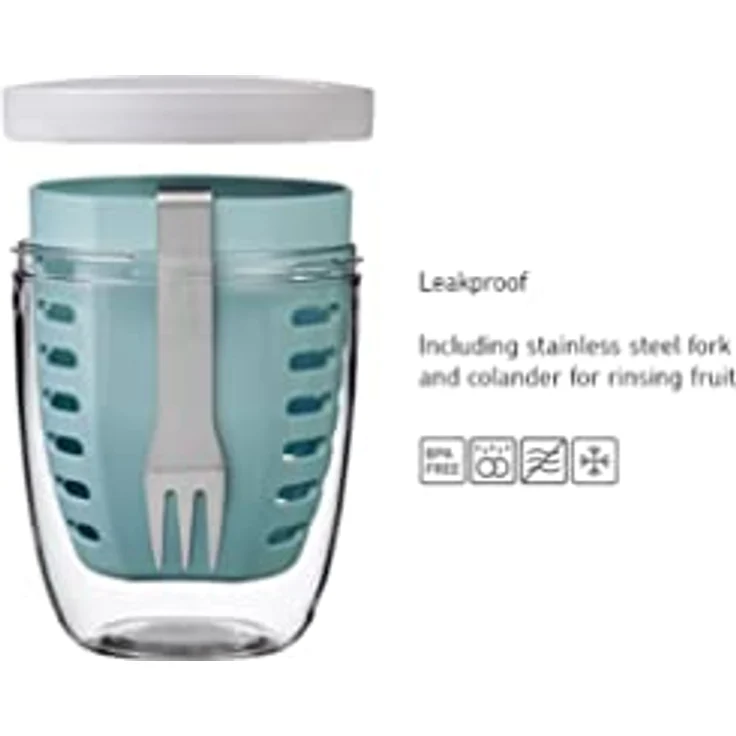 Mepal - Fruitpot Ellipse - Ideal für Früchte, Obst und Gemüse unterwegs - Mit Abtropfsieb und Gabel - Spülmachinenfest - 600 ml - Nordic black – Bild 3