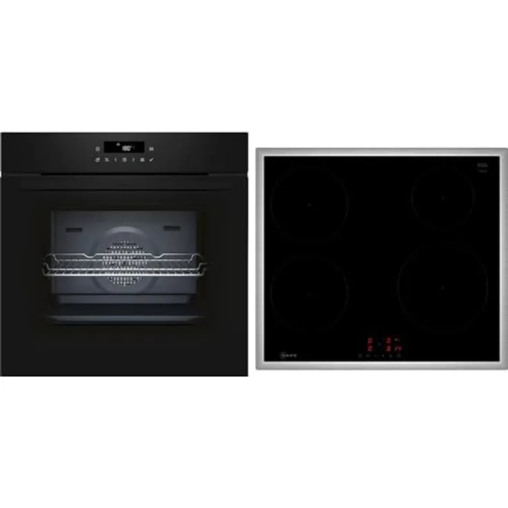 NEFF BTX46PIB0 Einbau-Herd-Set, B2CCJ7AK3 Herd 60 x 60 cm mit Pyrolyse und EasyClean Selbstreinigung, Air Fry, T46SBE1L0 Induktionskochfeld mit Touch Control und Powerstufe, Edelstahlrahmen