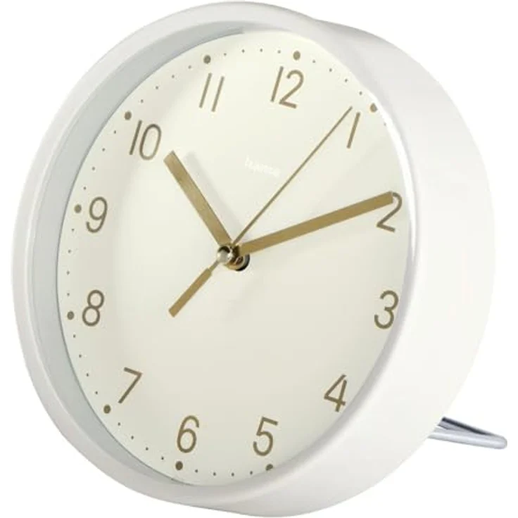 Hama Tischuhr "Madeira", Ø 16 cm, geräuscharm, weiß mit ausklappbarem Standfuß – Bild 6
