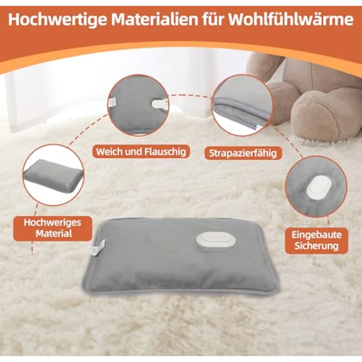 SHX SHXWBGR-EU Elektrische Wärmeflasche, Grau/Weiß, 450 W, bis zu 6 Stunden Wärme, mit Thermostat und explosionsgeschütztem Ladegerät – Bild 6