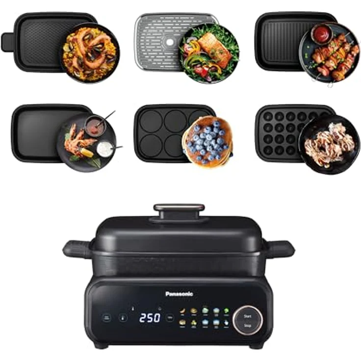 Panasonic NF-GM600KXE 6-in-1 Elektro-Multikocher, 1400W, 9 Automatikprogramme, schwarz, mit Rauchabzieher und spülmaschinenfestem Zubehör – Bild 1