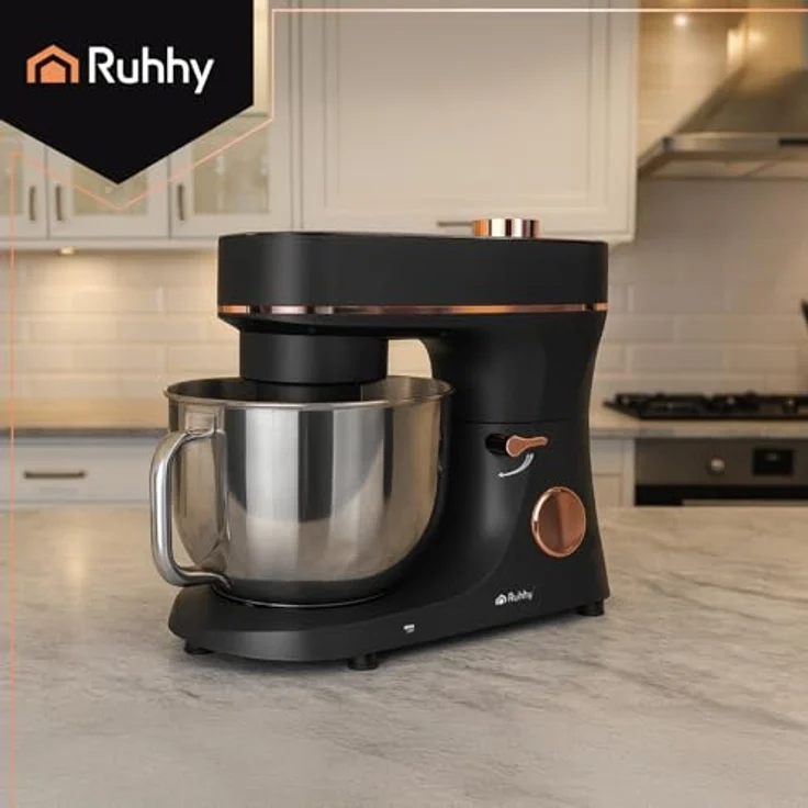 RUHHY Küchenmaschine mit beheizbarer Rührschüssel 6,2L, Planetenrührgerät 2000W, 11 Geschwindigkeiten & Touchdisplay, Teigknetmaschine für Brot, Pizza, Kuchen & Gebäck (Schwarz und Gold) – Bild 2