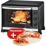 Rommelsbacher Minibackofen BG 1575, 120 Minuten Zeitschaltuhr, inkl. Pizzastein und Drehspieß, Edelstahl